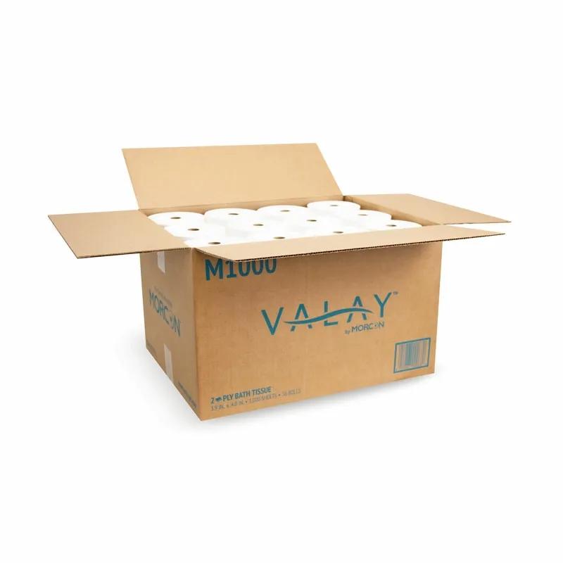 Valay® Toilet Paper & Tissue Roll 3.9X4.0 IN 2PLY White Core High Capacity 1000 Sheets/Roll 36 Rolls/Case