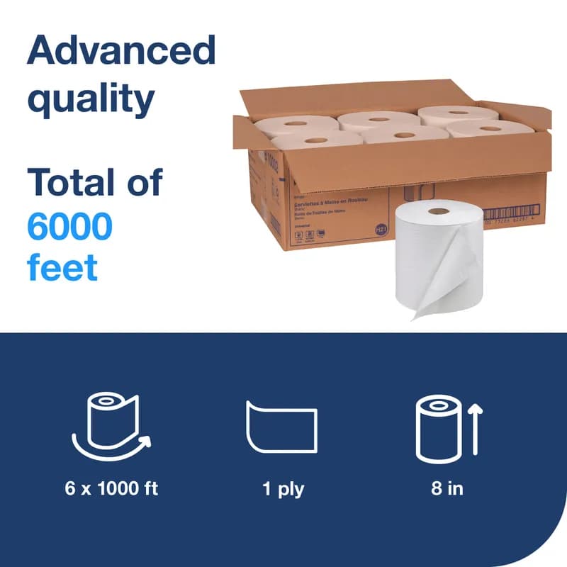 Tork Roll Paper Towel H21 7.938IN X1000FT White Standard Roll Refill 7.8IN Roll 1.925IN Core Diameter 6 Rolls/Case