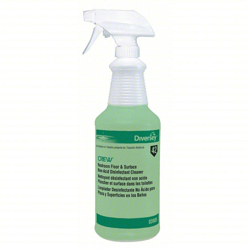 Crew Restroom Floor & Surface Non-Acid Disinfectant Cleaner Spray Bottle & Trigger Sprayer 32 FLOZ PE Clear 1/Each