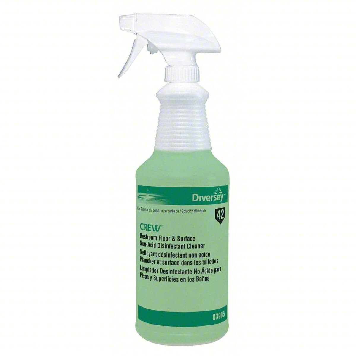Crew Restroom Floor & Surface Non-Acid Disinfectant Cleaner Spray Bottle & Trigger Sprayer 32 FLOZ PE Clear 1/Each