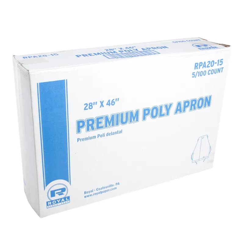 Apron 28X46 IN White 1.5MIL PE Disposable 100 Count/Pack 5 Packs/Case 500 Count/Case