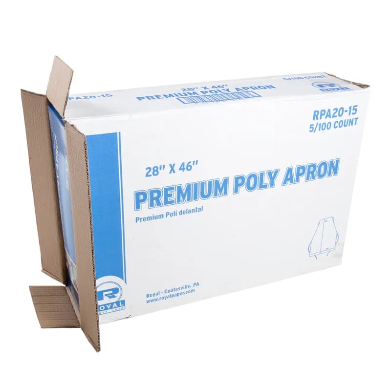 Apron 28X46 IN White 1.5MIL PE Disposable 100 Count/Pack 5 Packs/Case 500 Count/Case