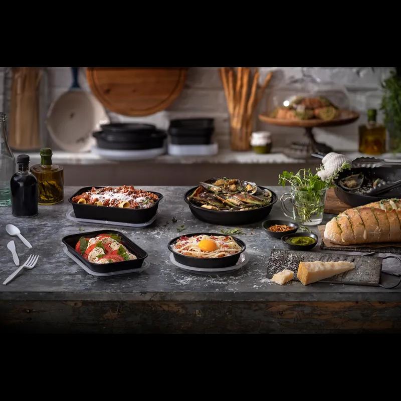 Versa2Go Take-Out Container Base & Lid Combo 23 OZ PP Black Clear Round 150/Case