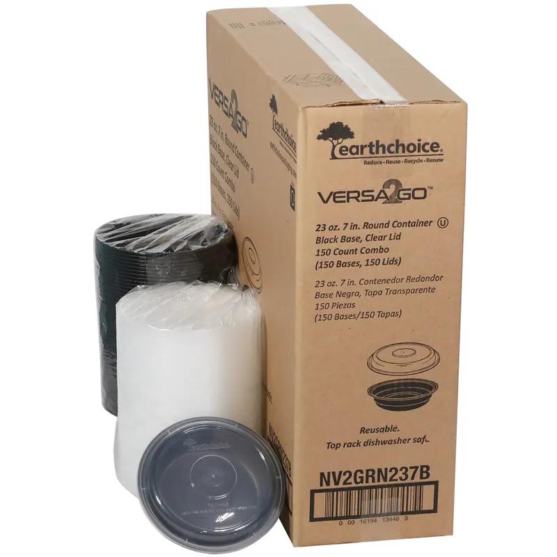 Versa2Go Take-Out Container Base & Lid Combo 23 OZ PP Black Clear Round 150/Case