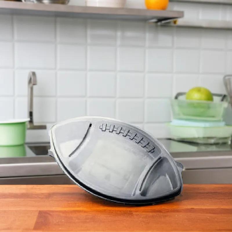 Take-Out Container Base & Lid Combo With Flat Lid 42 OZ 3 Compartment Plastic Black Clear Football 50/Case