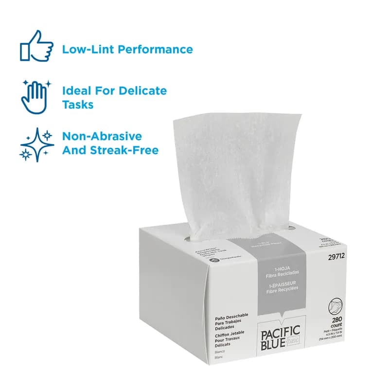 Pacific Blue Basic AccuWipe Cleaning Wipe 5X8 IN 1 White Disposable 280 Sheets/Pack 60 Packs/Case 16800 Sheets/Case