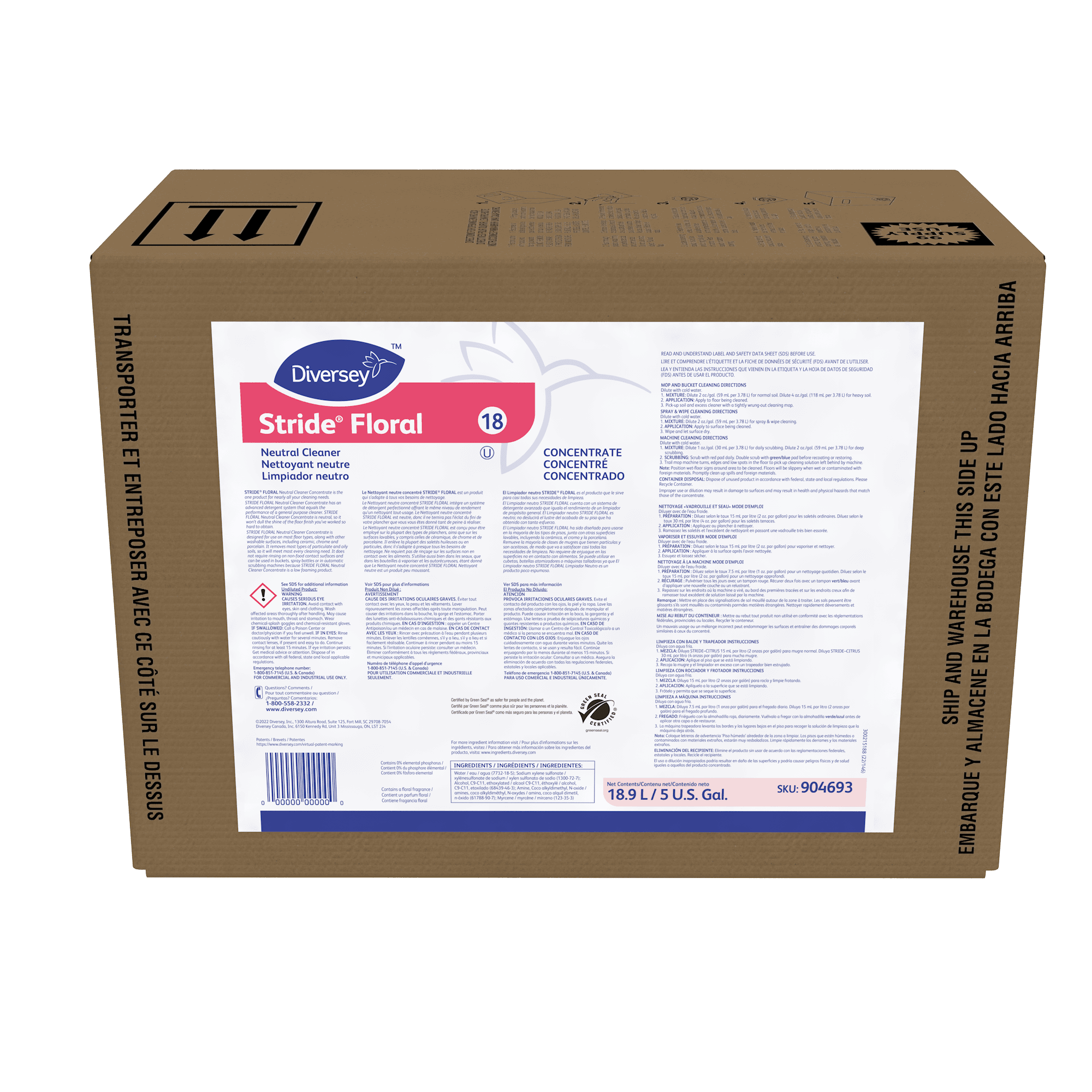 Stride Floral All Purpose Cleaner 5 GAL Neutral Liquid Bag-in-Box (BIB) Kosher View Quik 1/Each