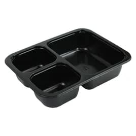 Take-Out Container Base 6.5X8.5 IN 3 Compartment CPET Black Rectangle Oven Safe 390/Case