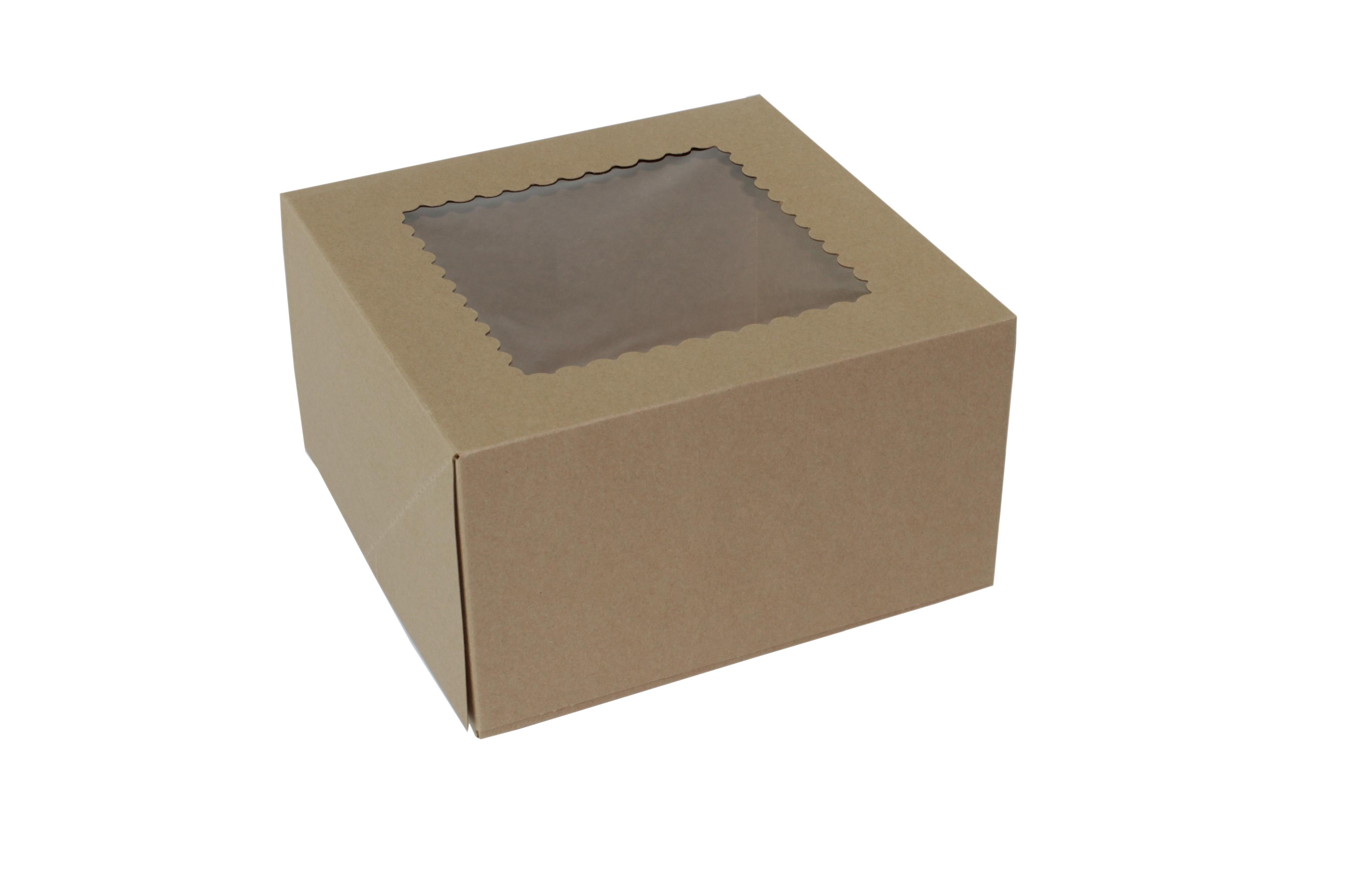 Bakery Box 9X9X5 IN Paperboard Kraft 4 Corner 1-Piece Automatic With Window 100/Bundle
