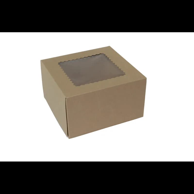 Bakery Box 9X9X5 IN Paperboard Kraft 4 Corner 1-Piece Automatic With Window 100/Bundle
