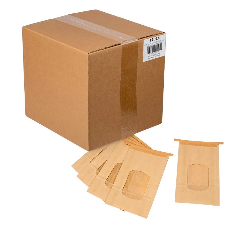 Coffee Bag 6X2.75X9.5 IN Paper 1.5# Natural Plain With Tin Ties Closure With Window 500/Case