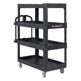 Brute® Utility Cart Large (LG) 55.30X26.50X12.30 IN 700 LB Black Resin 4-Shelf Ergonomic Handle 5 IN TPR Caster 1/Each