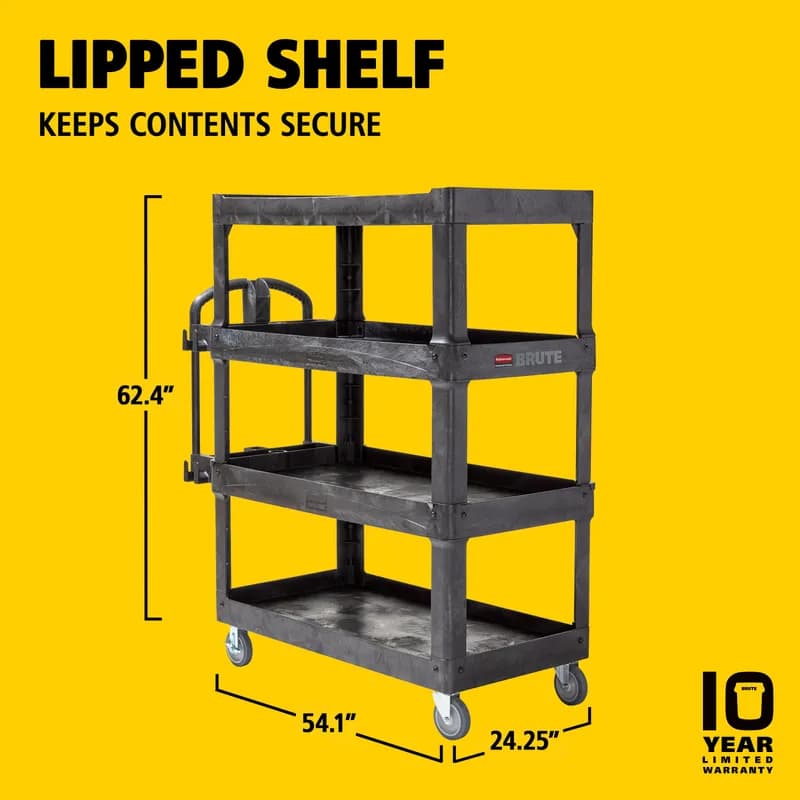 Brute® Utility Cart Large (LG) 55.30X26.50X12.30 IN 700 LB Black Resin 4-Shelf Ergonomic Handle 5 IN TPR Caster 1/Each
