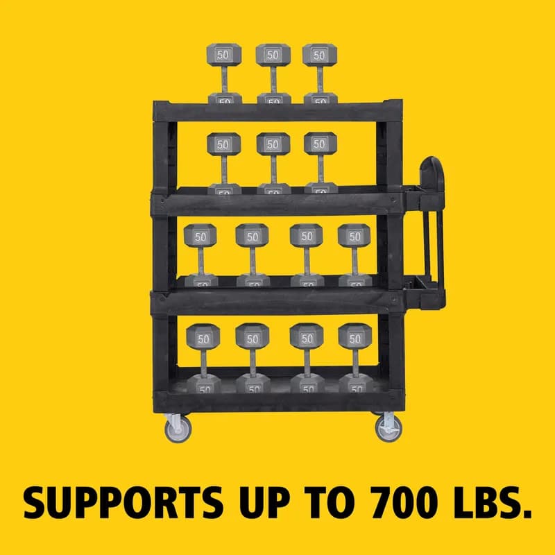 Brute® Utility Cart Large (LG) 55.30X26.50X12.30 IN 700 LB Black Resin 4-Shelf Ergonomic Handle 5 IN TPR Caster 1/Each