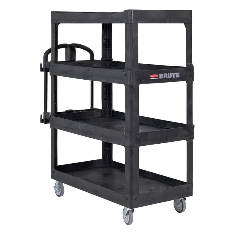 Brute® Utility Cart Large (LG) 55.30X26.50X12.30 IN 700 LB Black Resin 4-Shelf Ergonomic Handle 5 IN TPR Caster 1/Each