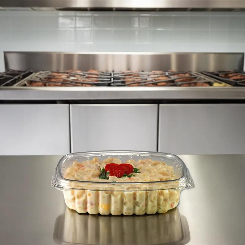 Crystal Seal® Deli Container Hinged With Flat Lid 24 OZ PET Clear Square 200/Case