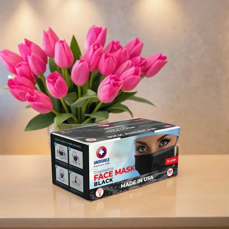 Mask Black 3PLY Ear Loop 40/Case