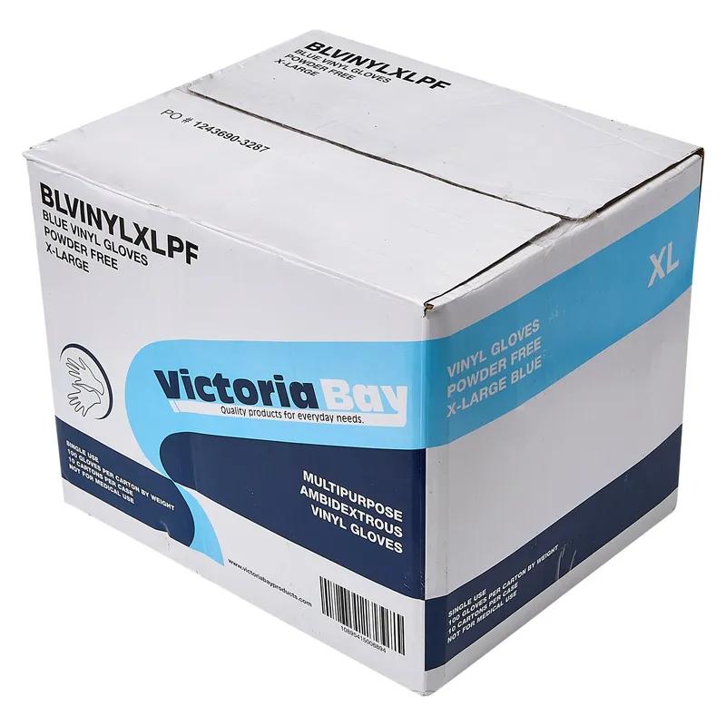 Victoria Bay General Purpose Gloves XL Blue Vinyl Disposable Powder-Free 100 Count/Pack 10 Packs/Case 1000 Count/Case