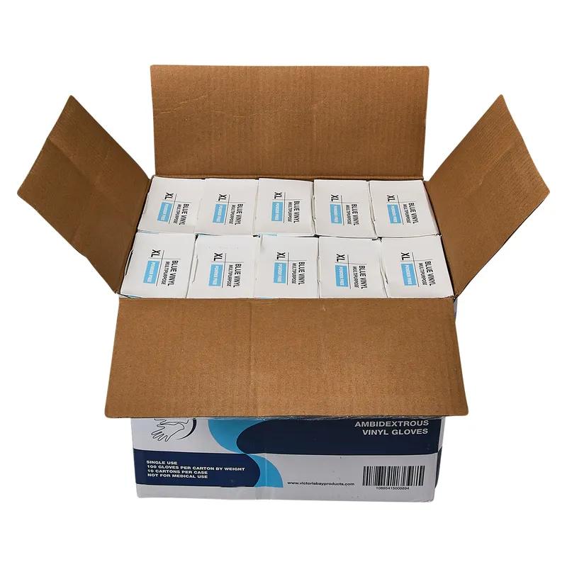 Victoria Bay General Purpose Gloves XL Blue Vinyl Disposable Powder-Free 100 Count/Pack 10 Packs/Case 1000 Count/Case