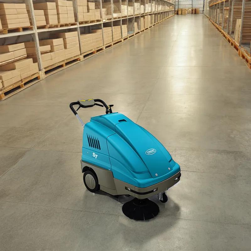 S7 Floor Sweeper 49X29X37.75 IN 1.6 Cubic Foot 28IN Teal 12v With 28IN Head Cordless Walk Behind Battery 1/Each