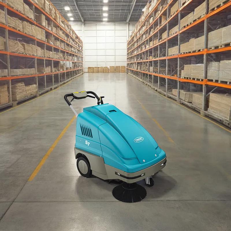 S7 Floor Sweeper 49X29X37.75 IN 1.6 Cubic Foot 28IN Teal 12v With 28IN Head Cordless Walk Behind Battery 1/Each