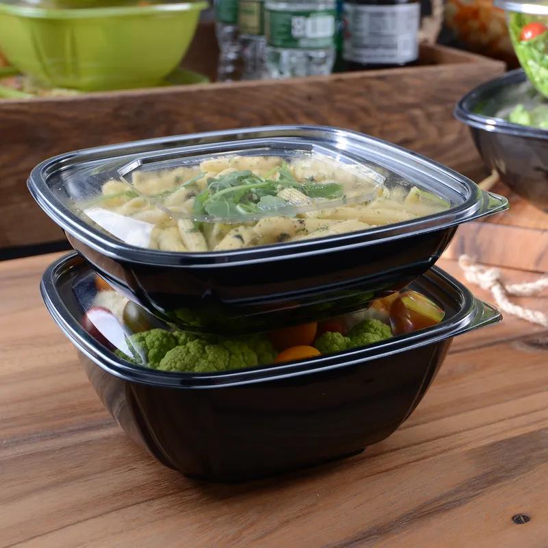 Super Bowl Plus Lid Flat XL 10.8X10.8X0.25 IN PE Clear Square For 48-80-160 OZ Container 50/Case