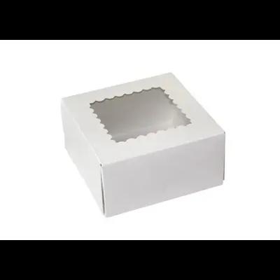 Bakery Box 6X6X3 IN SBS Paperboard White Square 6 Corner Beers With Window 200/Case
