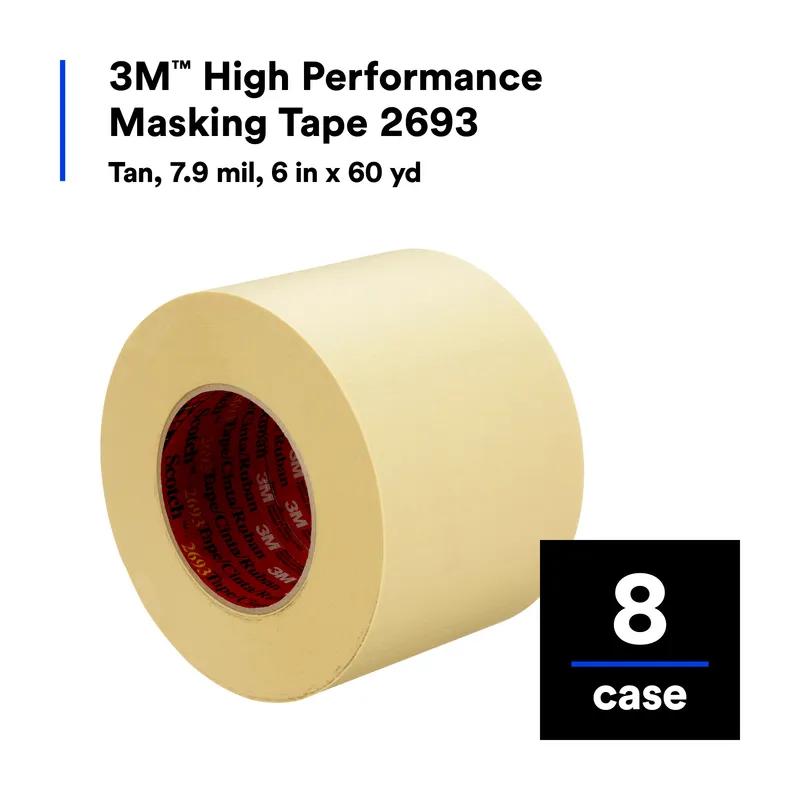 3M™ 2693 Masking Tape 6IN X60YD Tan Crepe Paper High Performance 8 Rolls/Case