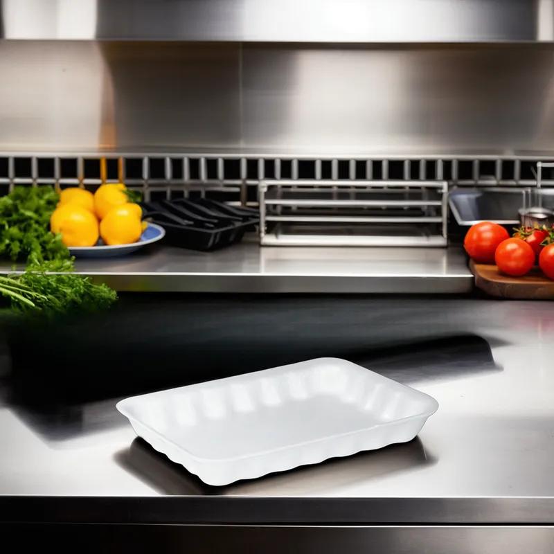 4P Meat Tray 6.75X9.25X1.31 IN Polystyrene Foam White Rectangle 500/Case