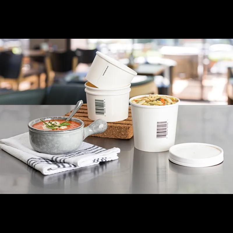 Soup Food Container 16 OZ SBS Paperboard Poly-Coated Paper White Squat Barcode Bulk 500/Case
