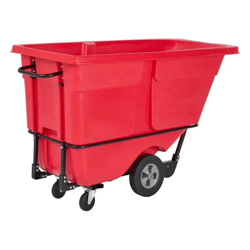 Utility Tilt Truck 1 Cubic Yard 1250 LB Red Black Resin FDA Compliant 5 IN Swivel Caster Standard Duty Rotomolded 1/Each