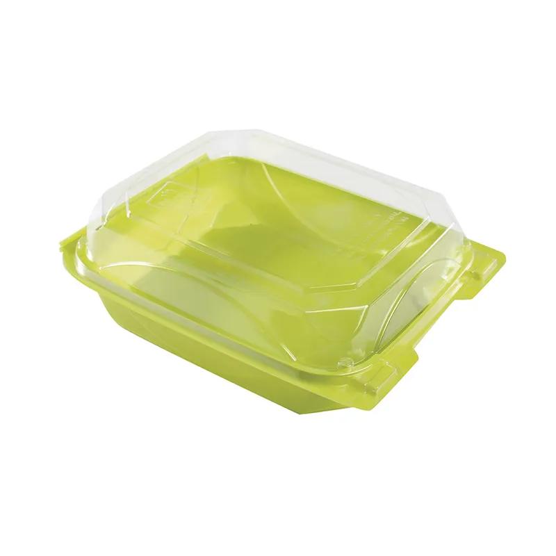 The BOTTLEBOX ® Take-Out Container Hinged With Dome Lid 8.6X6.6X2.88 IN RPET Green Clear Rectangle Long 250/Case
