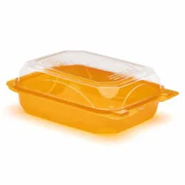 The BOTTLEBOX ® Bakery Hinged Container 37 OZ 8.6X6.6X2.88 IN RPET Tangerine Clear 250/Case