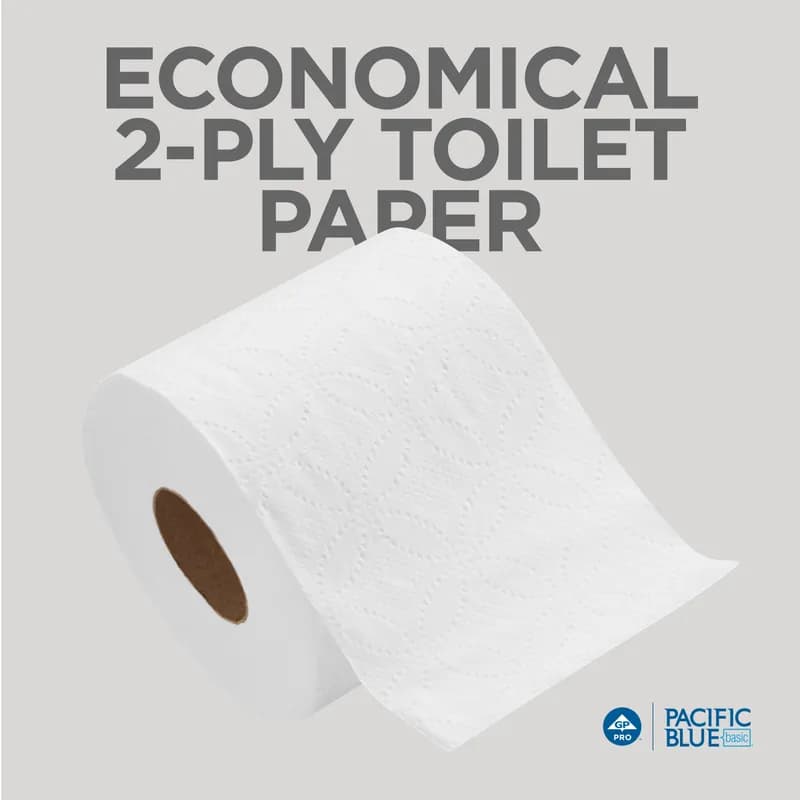 Pacific Blue Basic Toilet Paper & Tissue Roll 3.5X3.8 IN 2PLY White Embossed Standard 550 Sheets/Roll 80 Rolls/Case