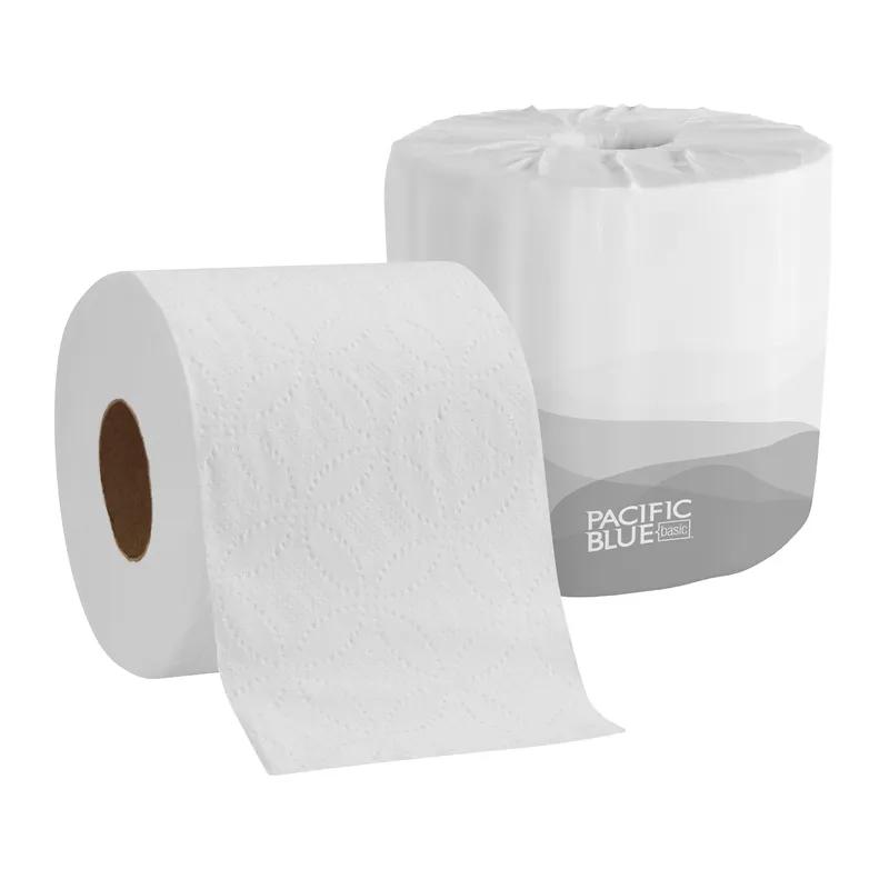 Pacific Blue Basic Toilet Paper & Tissue Roll 3.5X3.8 IN 2PLY White Embossed Standard 550 Sheets/Roll 80 Rolls/Case