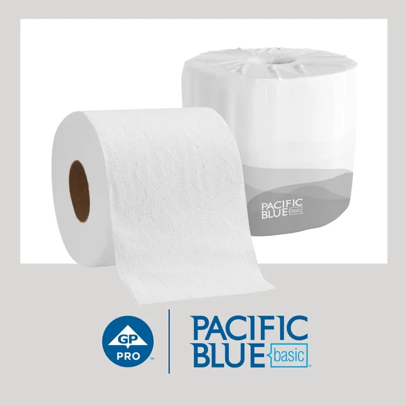 Pacific Blue Basic Toilet Paper & Tissue Roll 3.5X3.8 IN 2PLY White Embossed Standard 550 Sheets/Roll 80 Rolls/Case