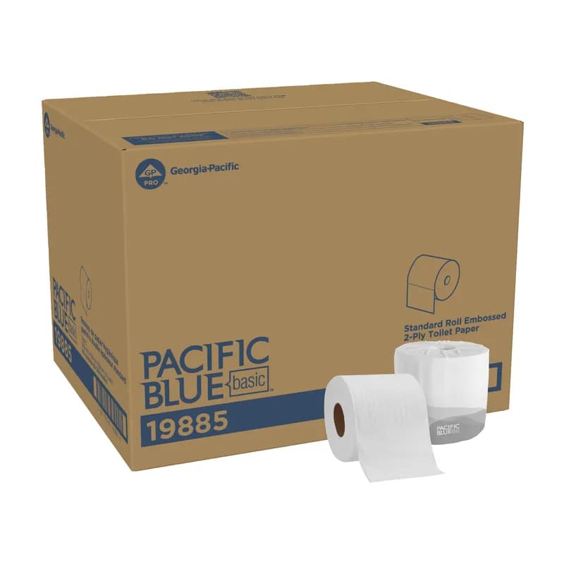 Pacific Blue Basic Toilet Paper & Tissue Roll 3.5X3.8 IN 2PLY White Embossed Standard 550 Sheets/Roll 80 Rolls/Case