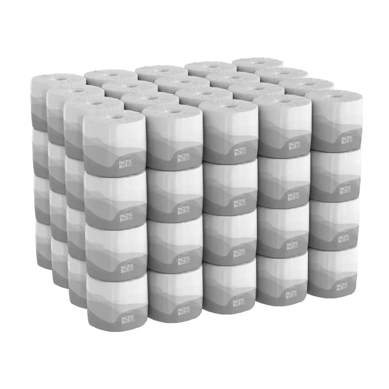 Pacific Blue Basic Toilet Paper & Tissue Roll 3.5X3.8 IN 2PLY White Embossed Standard 550 Sheets/Roll 80 Rolls/Case