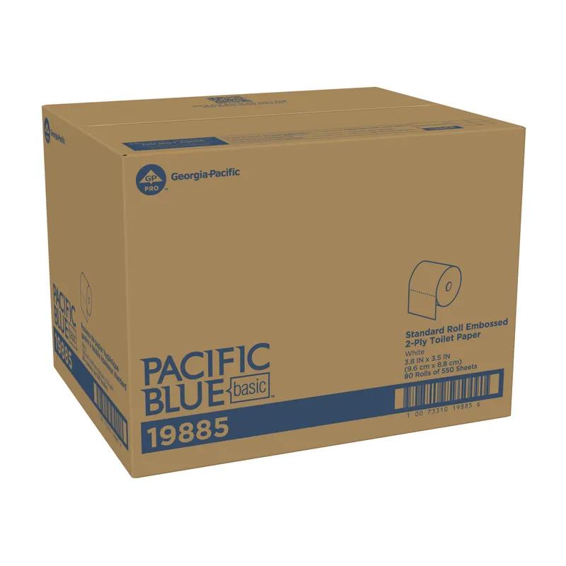 Pacific Blue Basic Toilet Paper & Tissue Roll 3.5X3.8 IN 2PLY White Embossed Standard 550 Sheets/Roll 80 Rolls/Case
