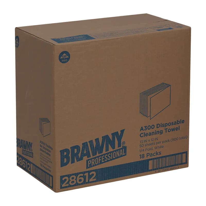Brawny® Professional Cleaning Wipe 12X13 IN 1 White 1/4 Fold Disposable 50 Sheets/Pack 18 Packs/Case 900 Sheets/Case