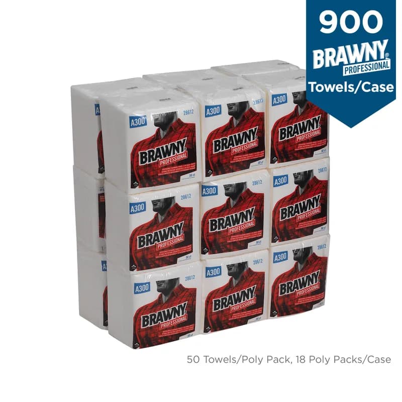 Brawny® Professional Cleaning Wipe 12X13 IN 1 White 1/4 Fold Disposable 50 Sheets/Pack 18 Packs/Case 900 Sheets/Case