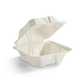 Take-Out Container Hinged With Dome Lid 6X6X3 IN Molded Fiber White Square 400/Case