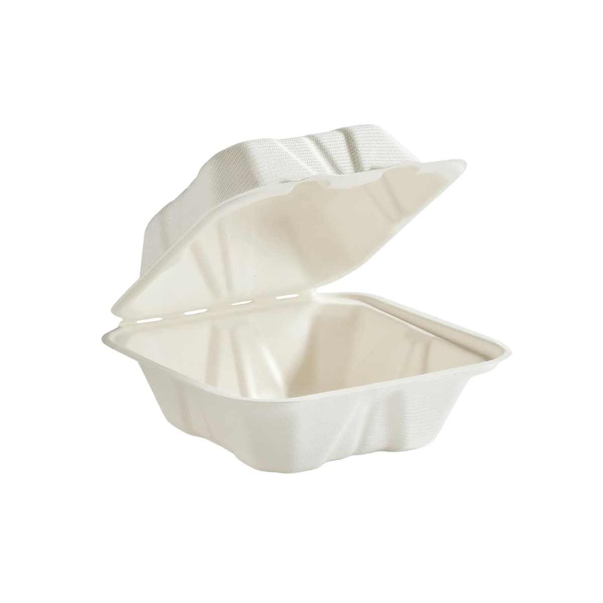 Take-Out Container Hinged With Dome Lid 6X6X3 IN Molded Fiber White Square 400/Case