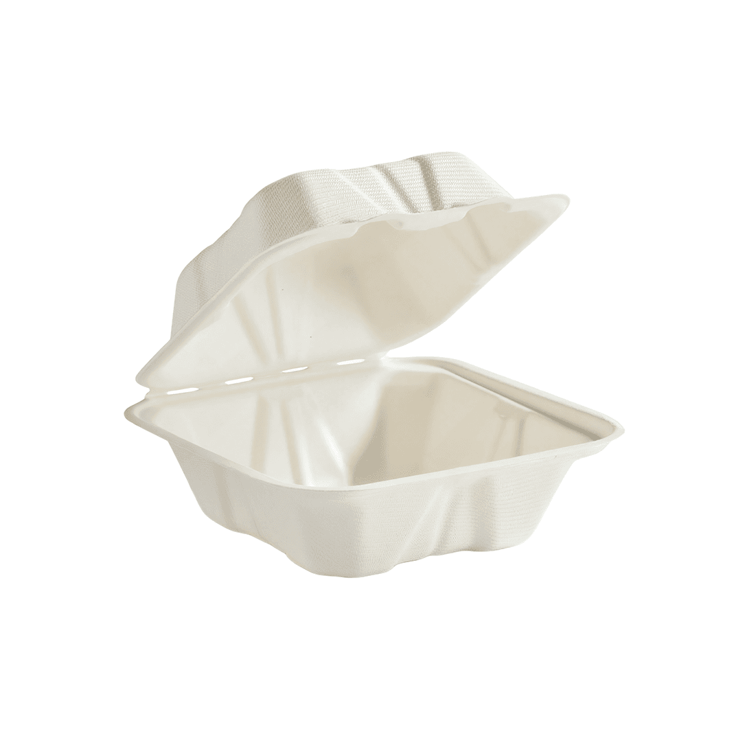 Take-Out Container Hinged With Dome Lid 6X6X3 IN Molded Fiber White Square 400/Case