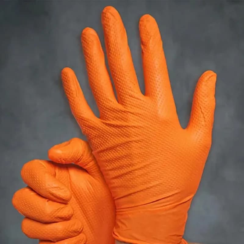 Catch® Gloves Large (LG) Orange 9MIL Nitrile Powder-Free Pyramid Grip® 100 Count/Box 10 Box/Case