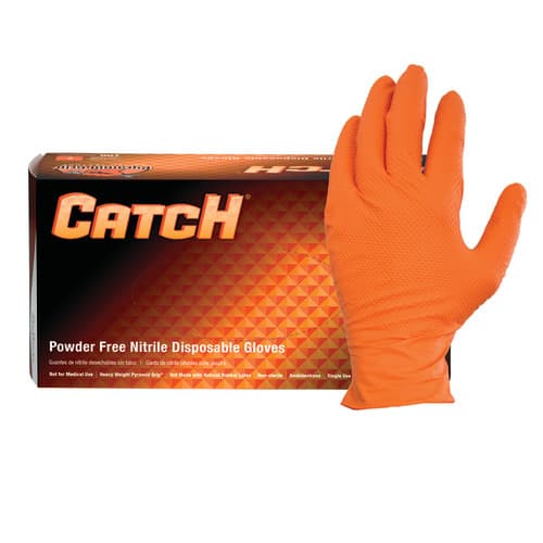 Catch® Gloves XL Orange 9MIL Nitrile Powder-Free Pyramid Grip® 100 Count/Box 10 Box/Case