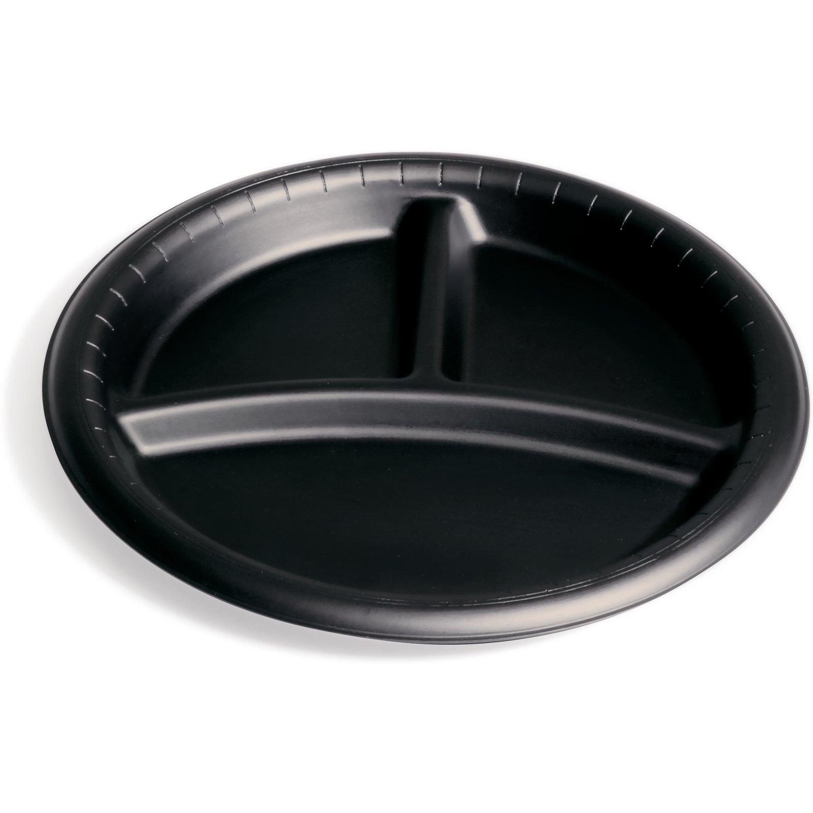 Dinex® Plate 9 IN 3 Compartment PP Black Round 500/Case