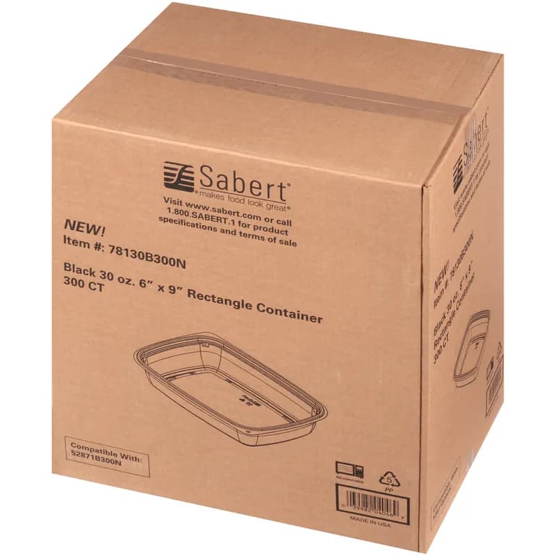 Take-Out Container Base 9X6.5X2 IN PP Black Rectangle 300/Case