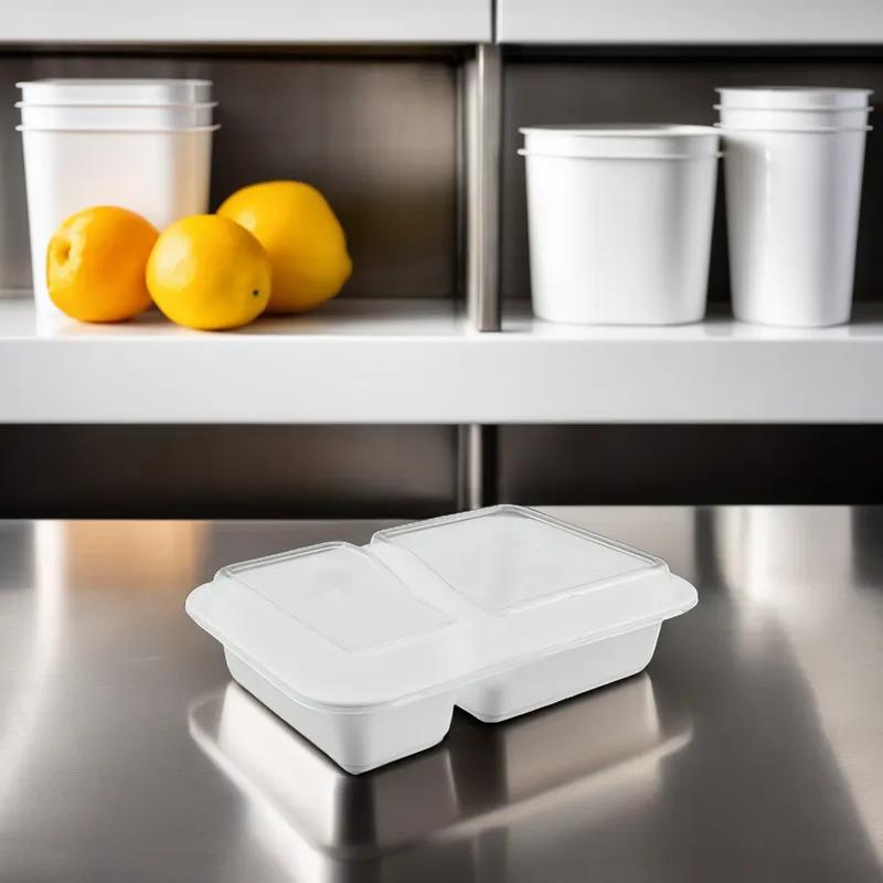 Deli Container Base & Lid Combo With Dome Lid 28 OZ Plastic White Clear Rectangle 150/Case
