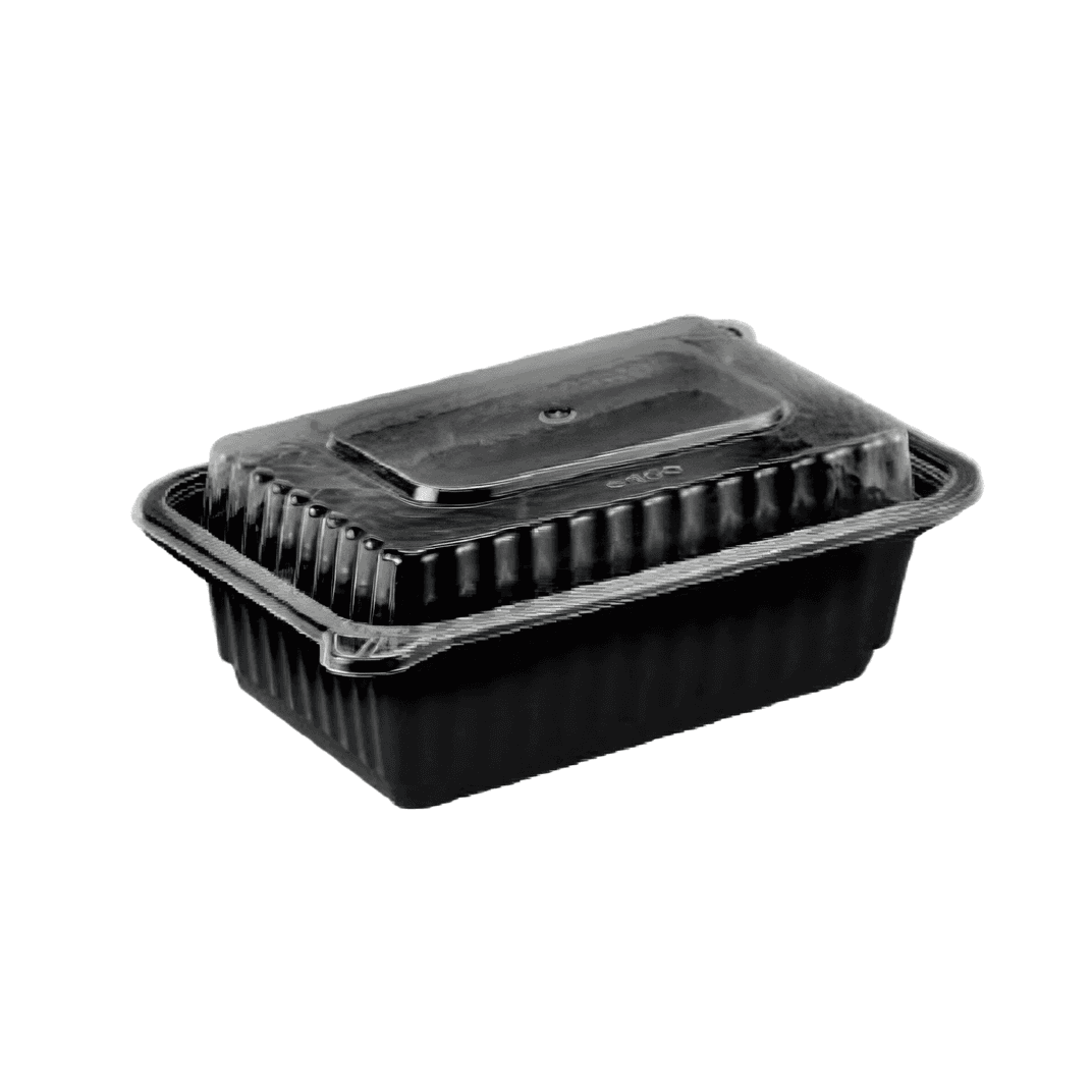 Take-Out Container Base & Lid Combo With Dome Lid 12 OZ Plastic Black Clear Rectangle 150/Case